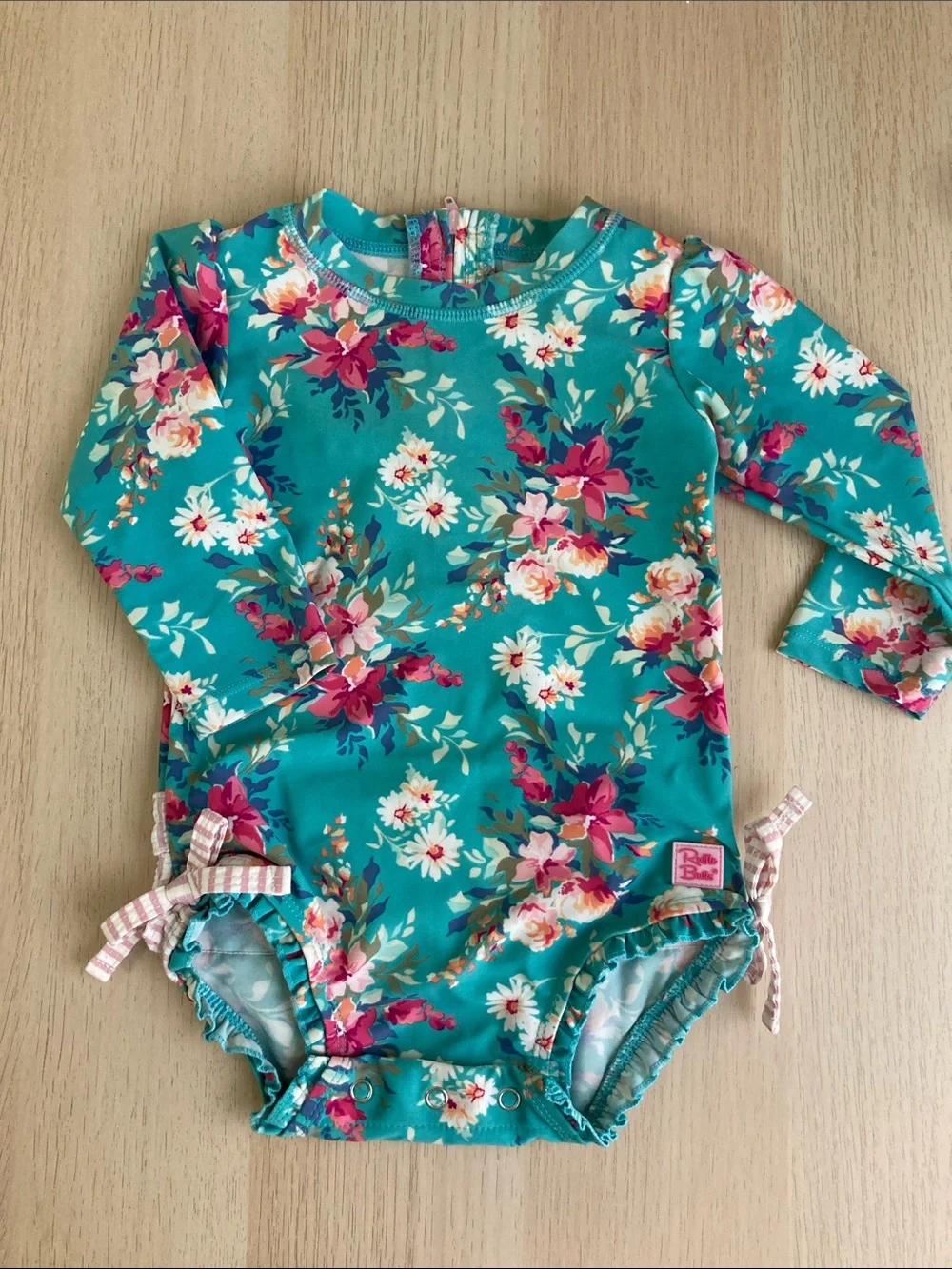 Ruffle Butts Fancy Me Floral Long-Sleeve One-Piece Swimsuit, size 12-18 months